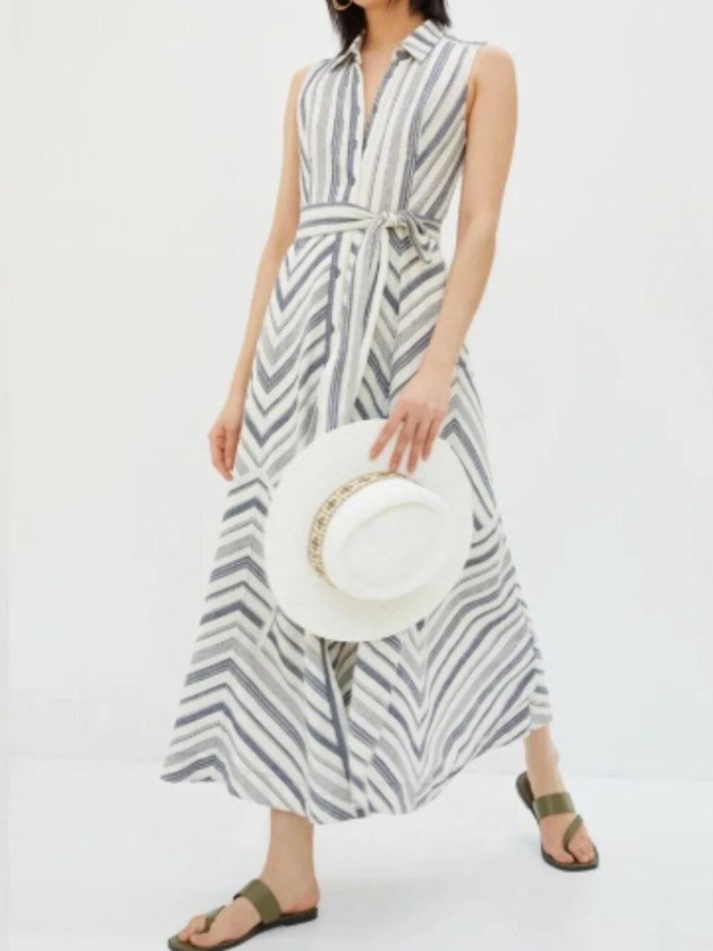 Maeve by Anthropologie Sleeveless Linen Striped Shirt Dress Size XS - Picture 6 of 9
